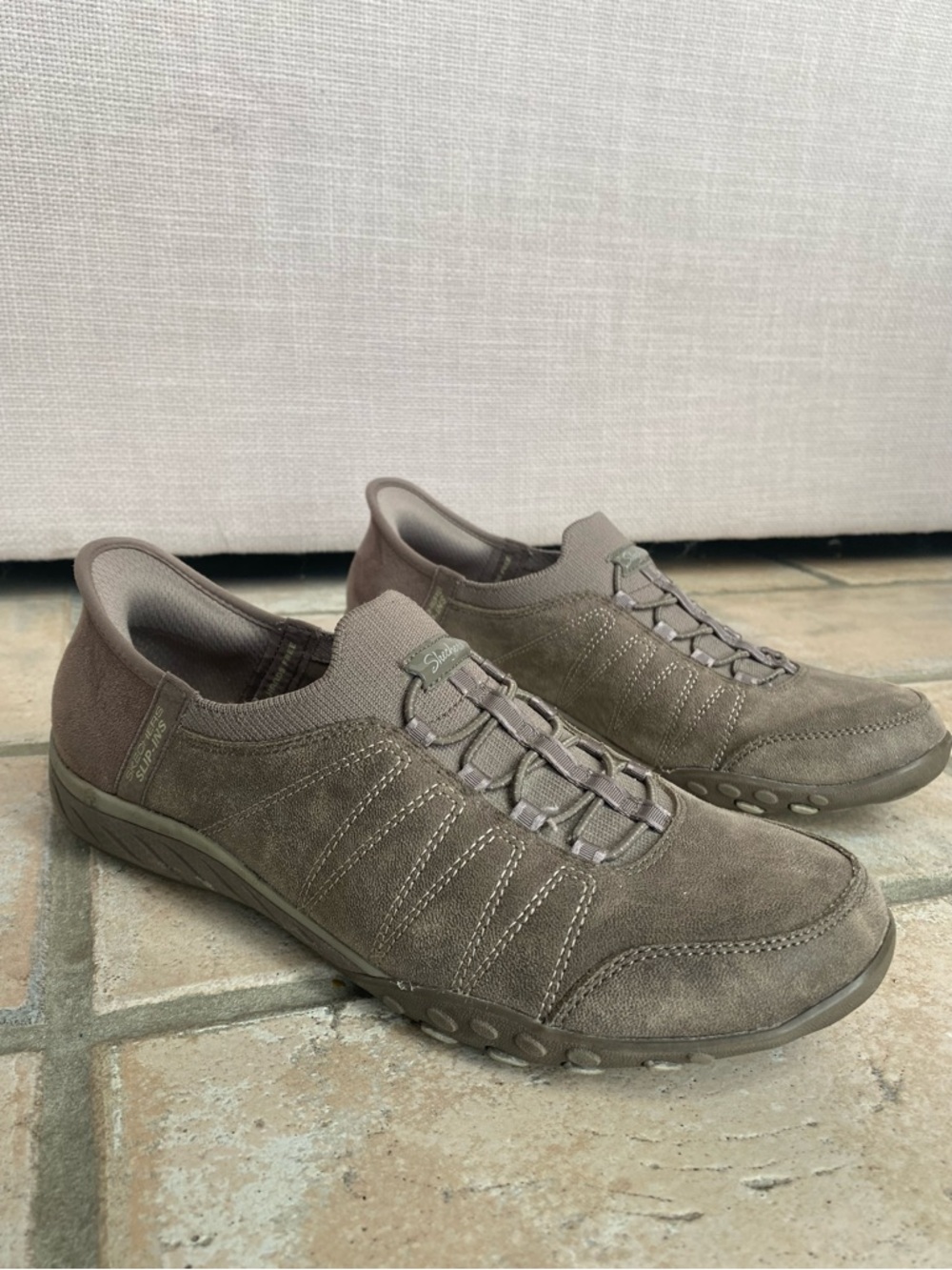 Skechers Women's Taupe Suede Slip-On Loafers